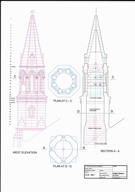 Elevation view of old steeple